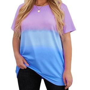 PURPLE & BLUE TIE-DYE COLOR BLOCK PLUS SIZE TEE SIZE 1X 14-16